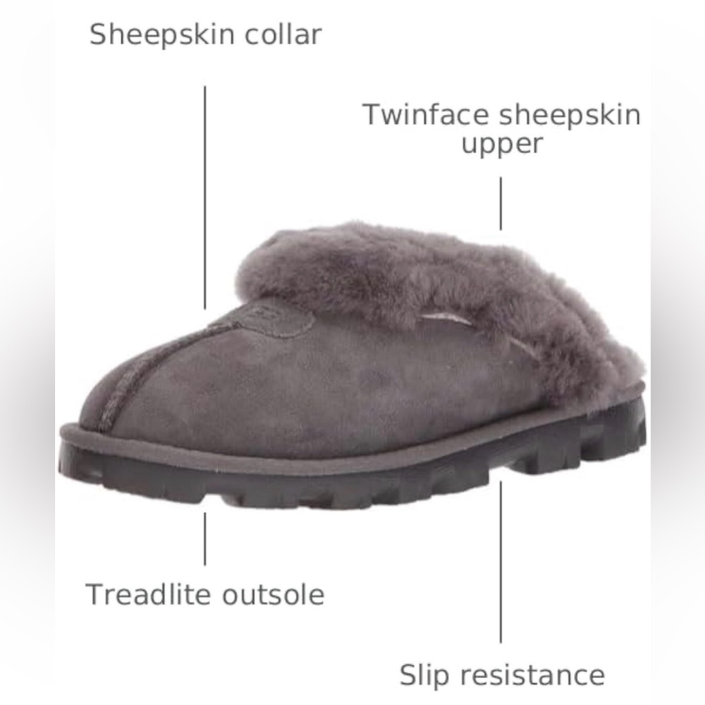 NWT UGG Women's Charcoal Sheepskin Slippers - Picture 6 of 9